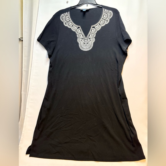 Karen Scott Tops - Karen Scott Black Tunic with White Embroidery